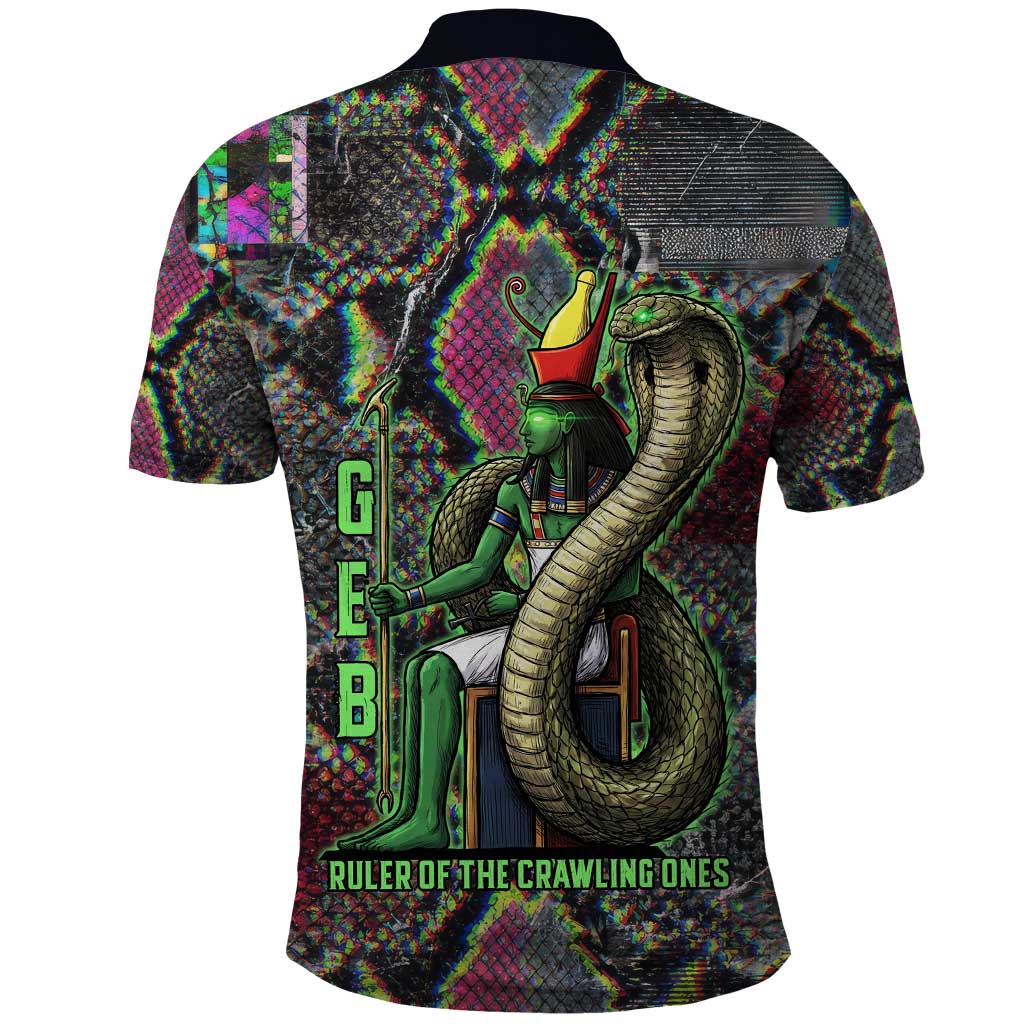 Geb Ancient Egyptian Polo Shirt with Serpent Throne and Snake Skin Texture Egyptian Earth God Tribute - African Pride
