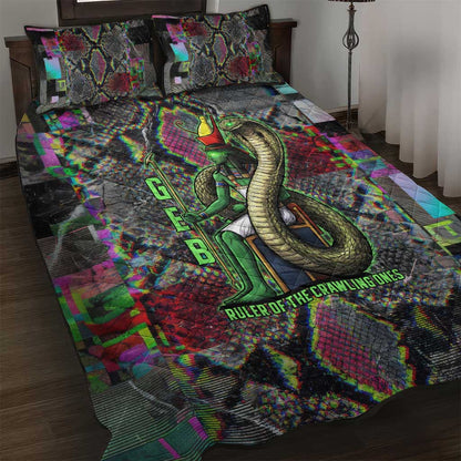 Geb Ancient Egyptian Quilt Bed Set with Serpent Throne and Snake Skin Texture Egyptian Earth God Tribute - African Pride