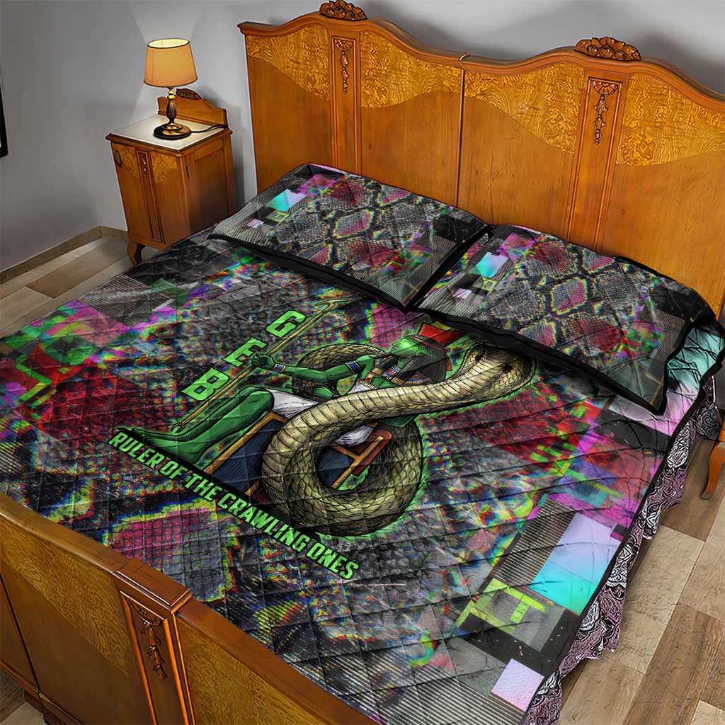 Geb Ancient Egyptian Quilt Bed Set with Serpent Throne and Snake Skin Texture Egyptian Earth God Tribute - African Pride