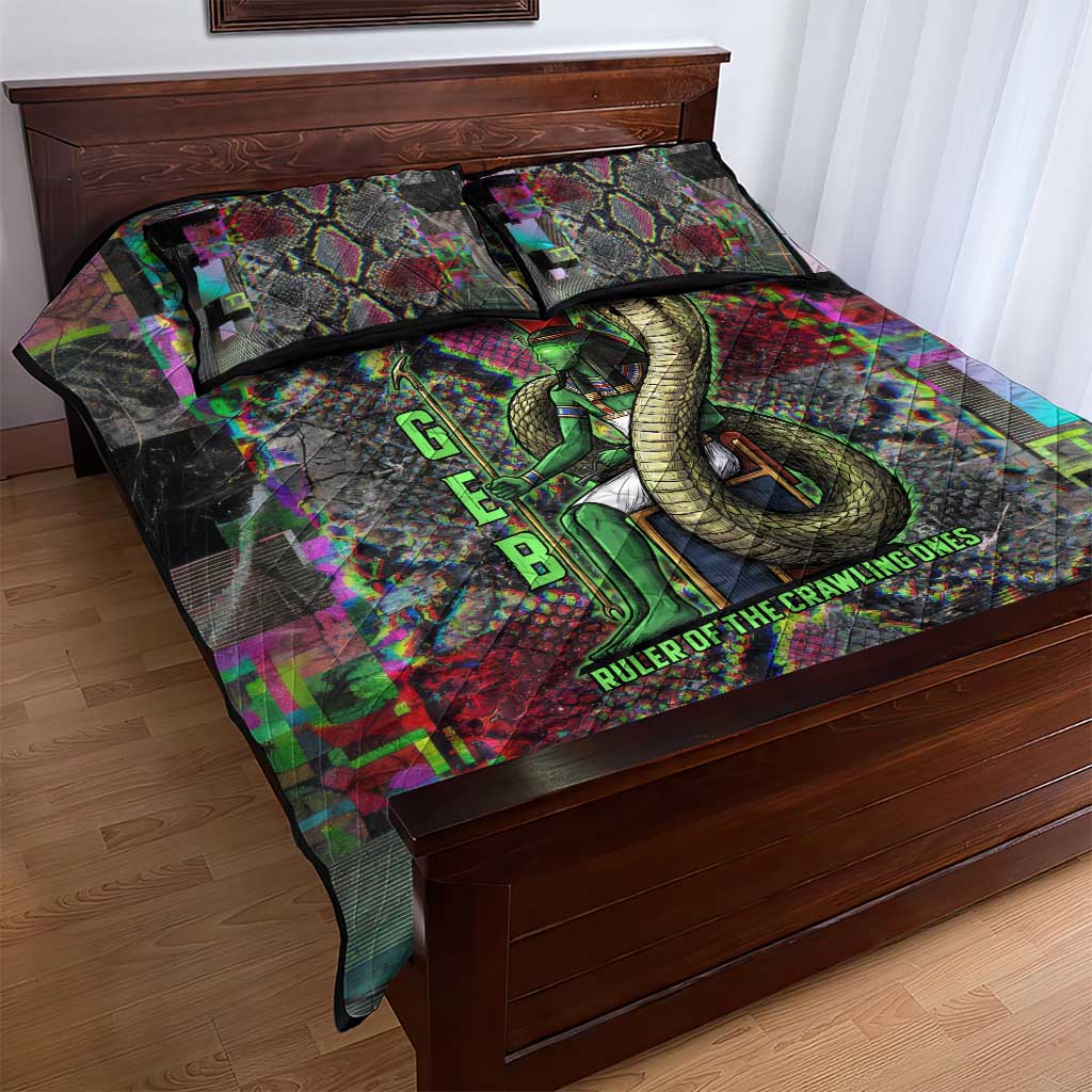 Geb Ancient Egyptian Quilt Bed Set with Serpent Throne and Snake Skin Texture Egyptian Earth God Tribute - African Pride