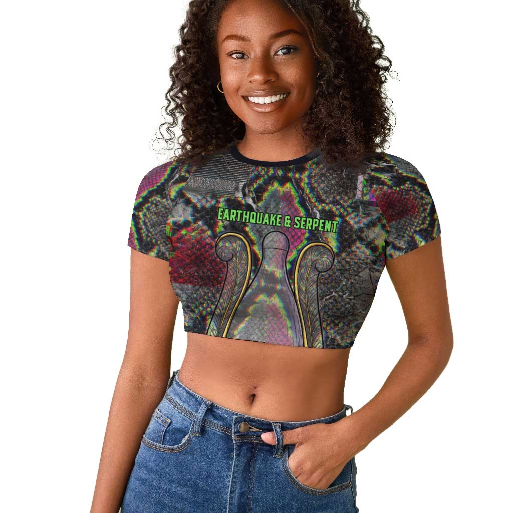 Geb Ancient Egyptian Raglan Cropped T shirt with Serpent Throne and Snake Skin Texture Egyptian Earth God Tribute - African Pride