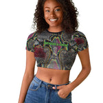 Geb Ancient Egyptian Raglan Cropped T shirt with Serpent Throne and Snake Skin Texture Egyptian Earth God Tribute - African Pride