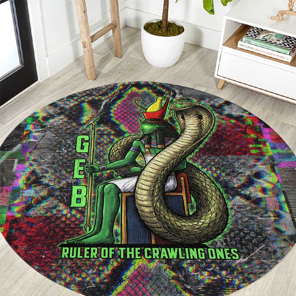 Geb Ancient Egyptian Round Carpet with Serpent Throne and Snake Skin Texture Egyptian Earth God Tribute - African Pride