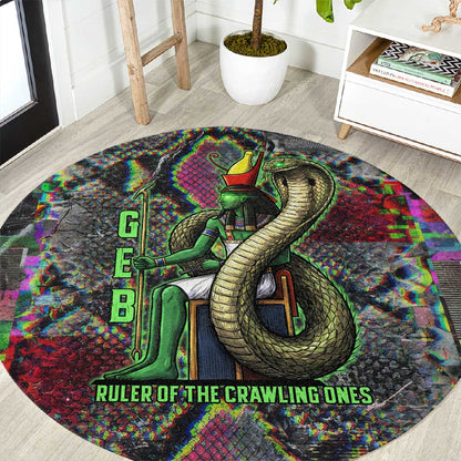 Geb Ancient Egyptian Round Carpet with Serpent Throne and Snake Skin Texture Egyptian Earth God Tribute - African Pride