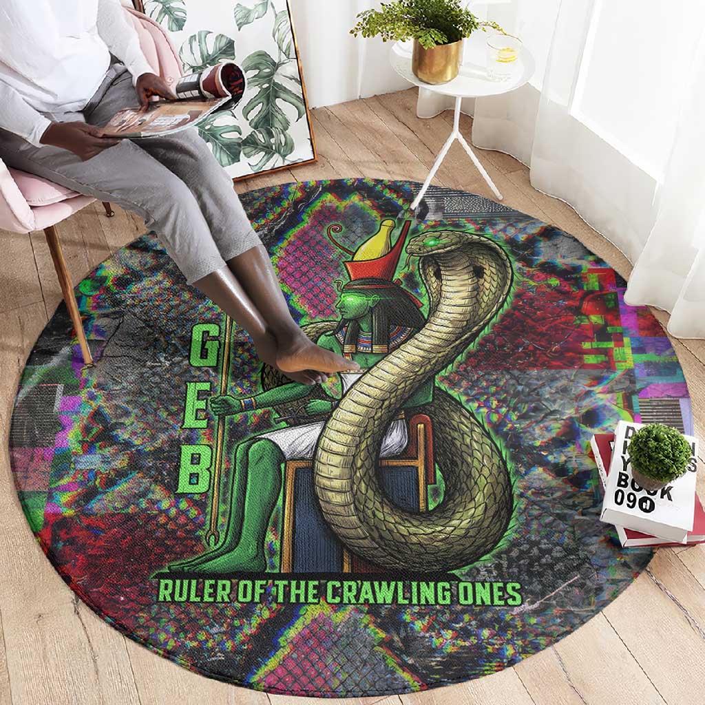 Geb Ancient Egyptian Round Carpet with Serpent Throne and Snake Skin Texture Egyptian Earth God Tribute - African Pride