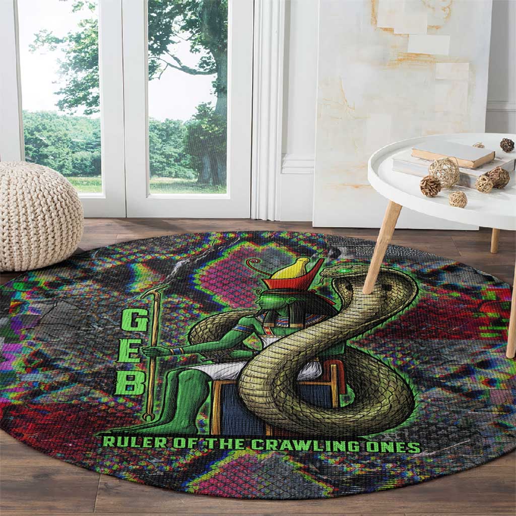 Geb Ancient Egyptian Round Carpet with Serpent Throne and Snake Skin Texture Egyptian Earth God Tribute - African Pride