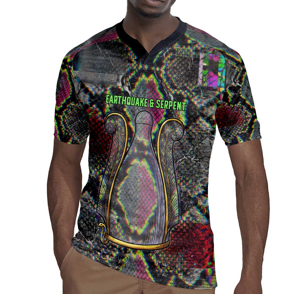 Geb Ancient Egyptian Rugby Jersey with Serpent Throne and Snake Skin Texture Egyptian Earth God Tribute - African Pride