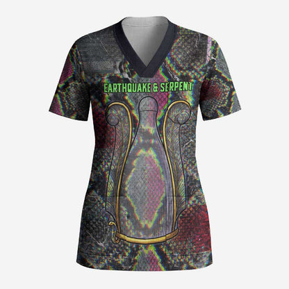Geb Ancient Egyptian Scrub Top with Serpent Throne and Snake Skin Texture Egyptian Earth God Tribute - African Pride