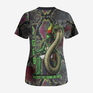 Geb Ancient Egyptian Scrub Top with Serpent Throne and Snake Skin Texture Egyptian Earth God Tribute - African Pride
