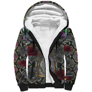 Geb Ancient Egyptian Sherpa Hoodie with Serpent Throne and Snake Skin Texture Egyptian Earth God Tribute - African Pride