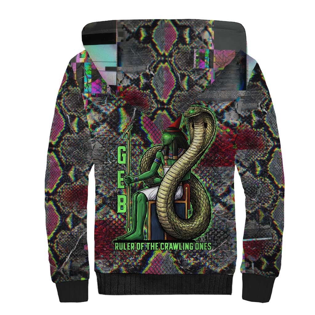 Geb Ancient Egyptian Sherpa Hoodie with Serpent Throne and Snake Skin Texture Egyptian Earth God Tribute - African Pride
