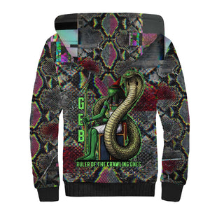 Geb Ancient Egyptian Sherpa Hoodie with Serpent Throne and Snake Skin Texture Egyptian Earth God Tribute - African Pride