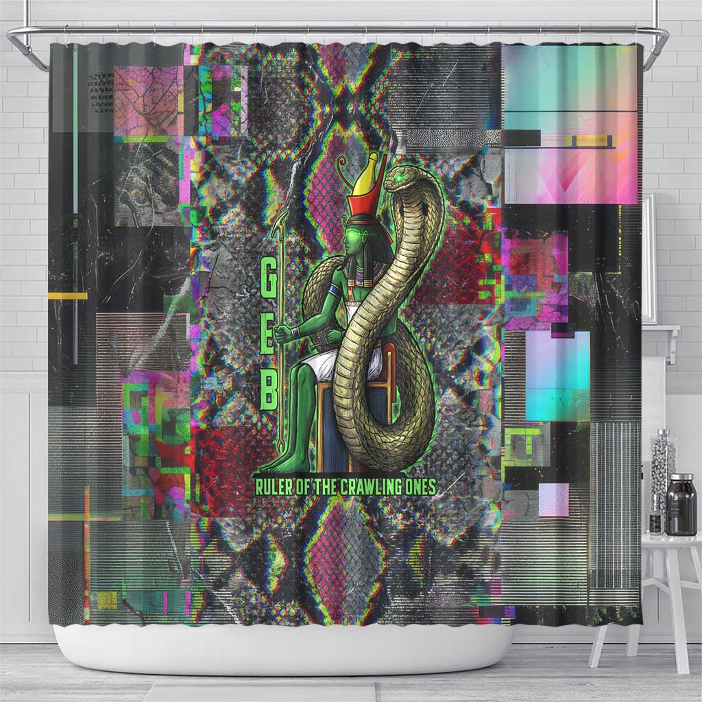 Geb Ancient Egyptian Shower Curtain with Serpent Throne and Snake Skin Texture Egyptian Earth God Tribute - African Pride