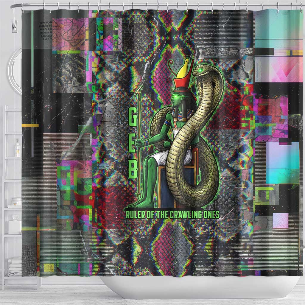 Geb Ancient Egyptian Shower Curtain with Serpent Throne and Snake Skin Texture Egyptian Earth God Tribute - African Pride