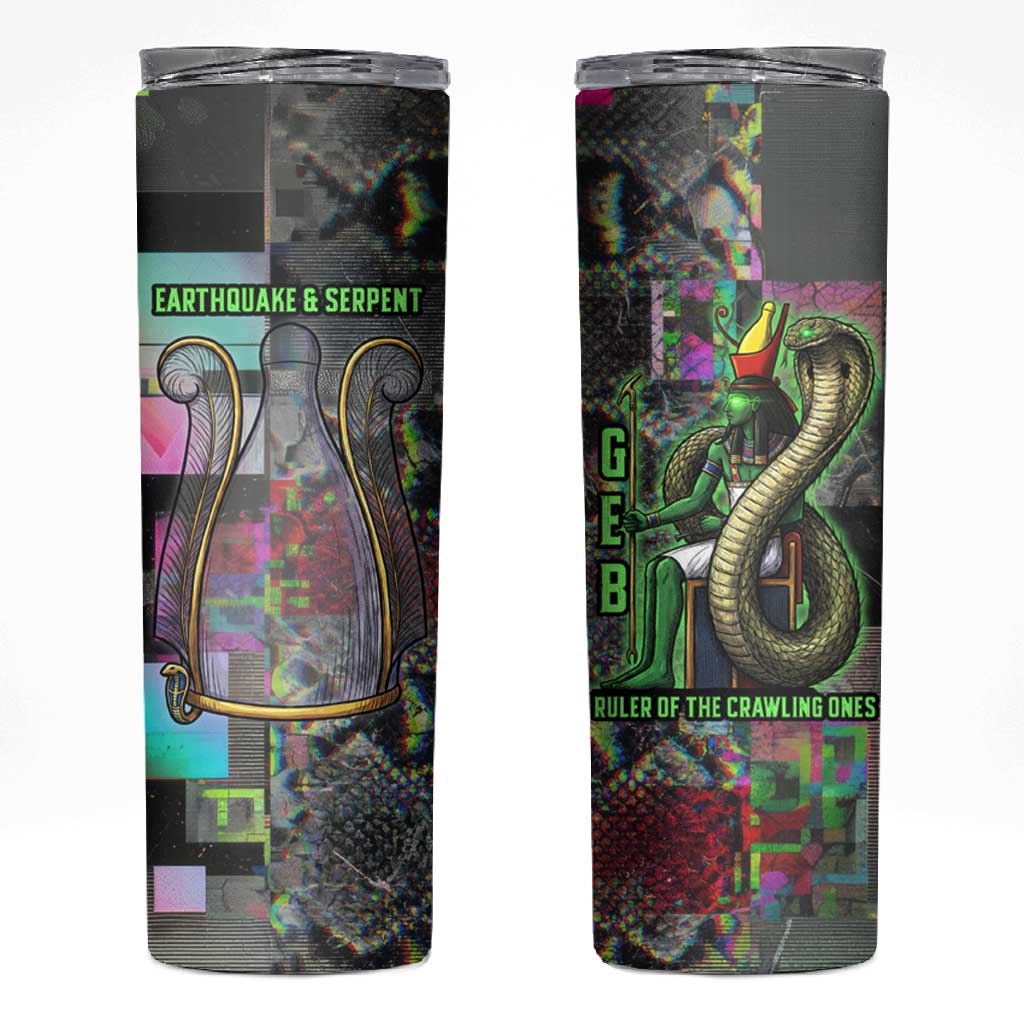 Geb Ancient Egyptian Skinny Tumbler with Serpent Throne and Snake Skin Texture Egyptian Earth God Tribute - African Pride