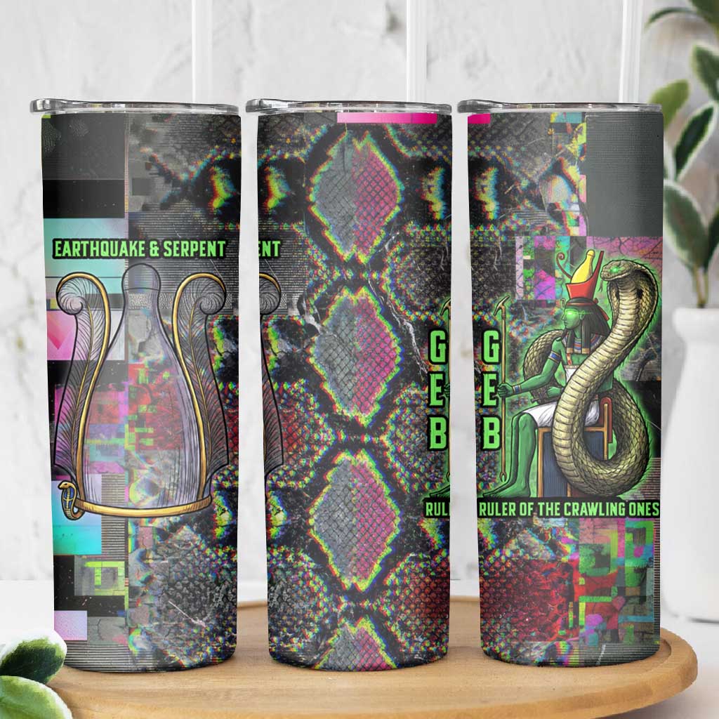 Geb Ancient Egyptian Skinny Tumbler with Serpent Throne and Snake Skin Texture Egyptian Earth God Tribute - African Pride