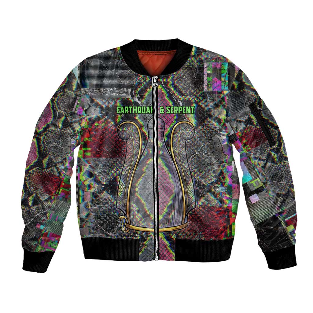 Geb Ancient Egyptian Sleeve Zip Bomber Jacket with Serpent Throne and Snake Skin Texture Egyptian Earth God Tribute - African Pride