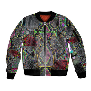 Geb Ancient Egyptian Sleeve Zip Bomber Jacket with Serpent Throne and Snake Skin Texture Egyptian Earth God Tribute - African Pride