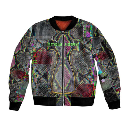 Geb Ancient Egyptian Sleeve Zip Bomber Jacket with Serpent Throne and Snake Skin Texture Egyptian Earth God Tribute - African Pride