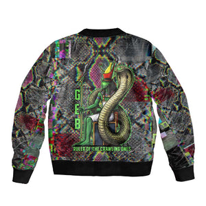 Geb Ancient Egyptian Sleeve Zip Bomber Jacket with Serpent Throne and Snake Skin Texture Egyptian Earth God Tribute - African Pride