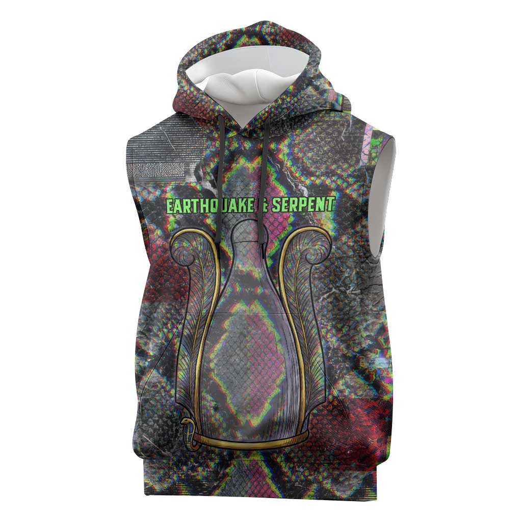 Geb Ancient Egyptian Sleeveless Hoodie with Serpent Throne and Snake Skin Texture Egyptian Earth God Tribute - African Pride