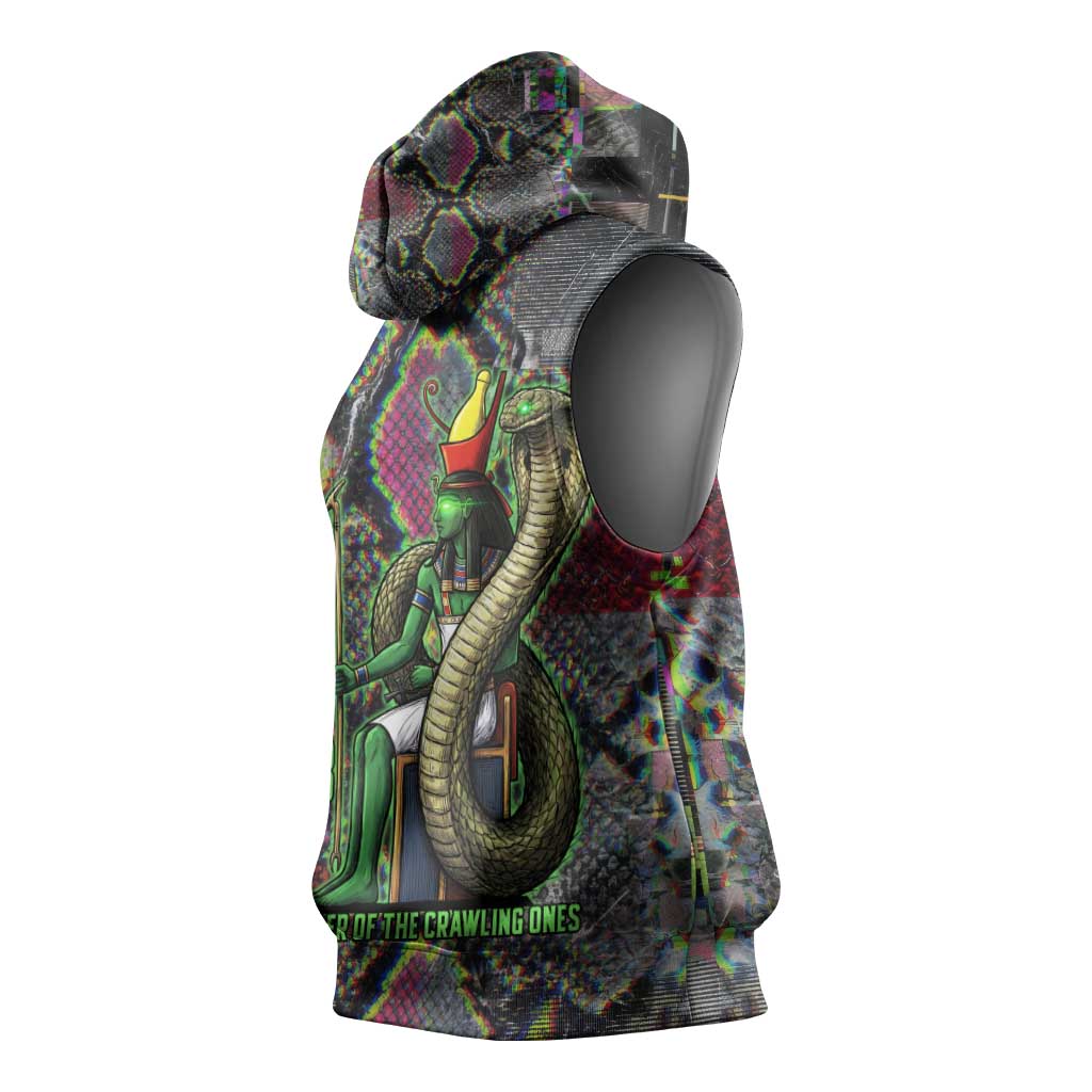 Geb Ancient Egyptian Sleeveless Hoodie with Serpent Throne and Snake Skin Texture Egyptian Earth God Tribute - African Pride