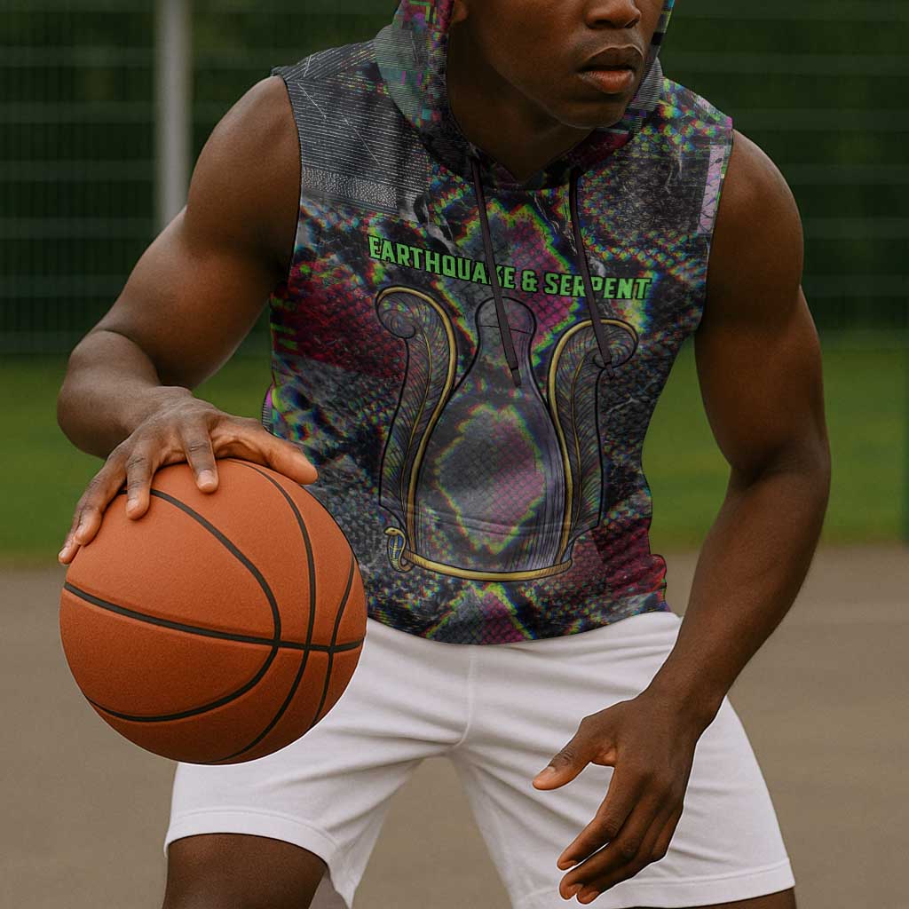 Geb Ancient Egyptian Sleeveless Hoodie with Serpent Throne and Snake Skin Texture Egyptian Earth God Tribute - African Pride