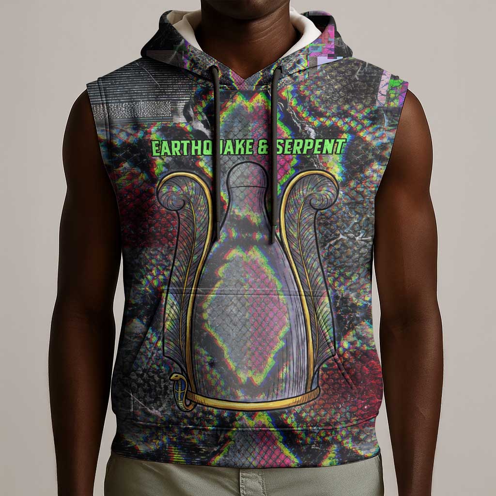 Geb Ancient Egyptian Sleeveless Hoodie with Serpent Throne and Snake Skin Texture Egyptian Earth God Tribute - African Pride