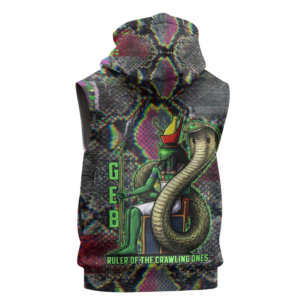 Geb Ancient Egyptian Sleeveless Zip Hoodie with Serpent Throne and Snake Skin Texture Egyptian Earth God Tribute - African Pride