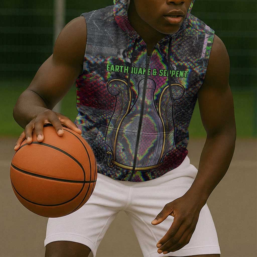 Geb Ancient Egyptian Sleeveless Zip Hoodie with Serpent Throne and Snake Skin Texture Egyptian Earth God Tribute - African Pride