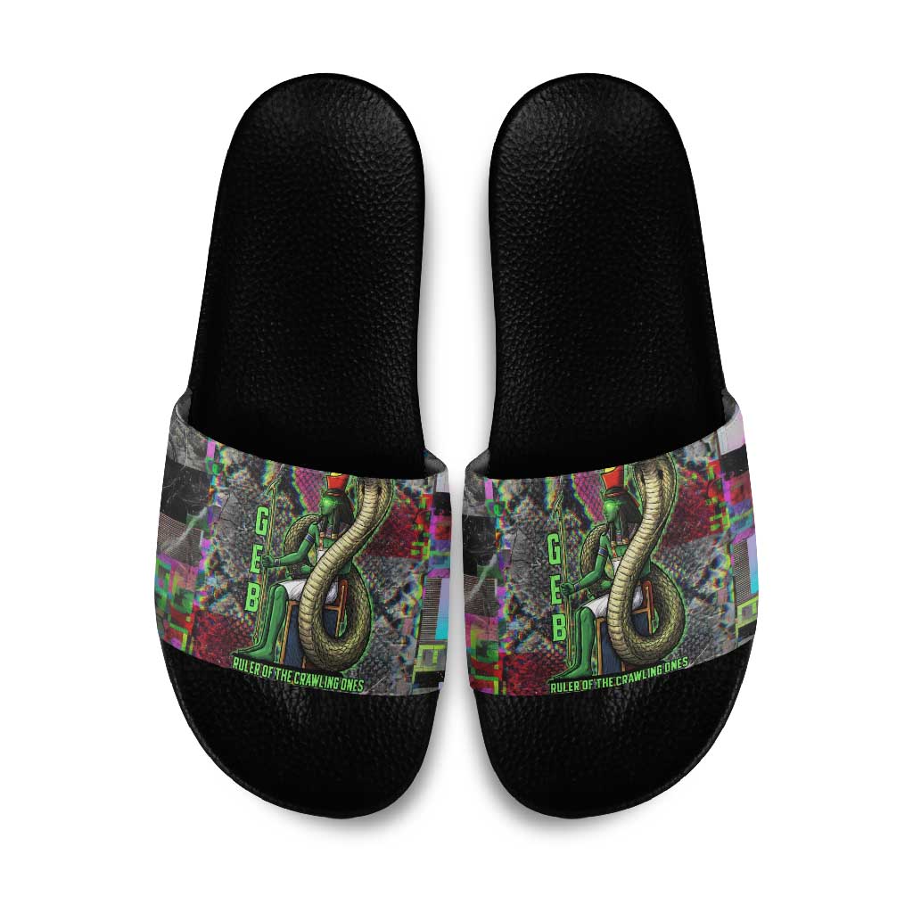 Geb Ancient Egyptian Slide Sandals with Serpent Throne and Snake Skin Texture Egyptian Earth God Tribute - African Pride