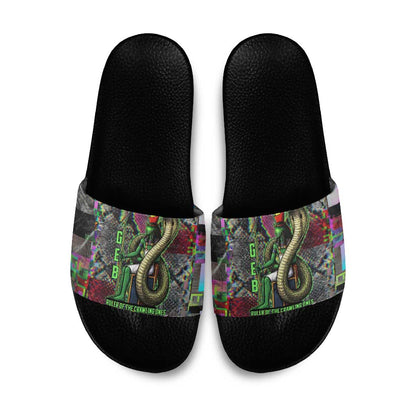 Geb Ancient Egyptian Slide Sandals with Serpent Throne and Snake Skin Texture Egyptian Earth God Tribute - African Pride