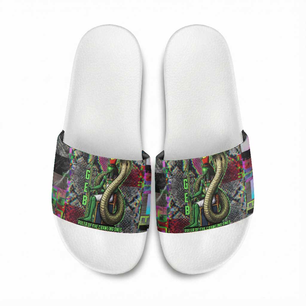 Geb Ancient Egyptian Slide Sandals with Serpent Throne and Snake Skin Texture Egyptian Earth God Tribute - African Pride