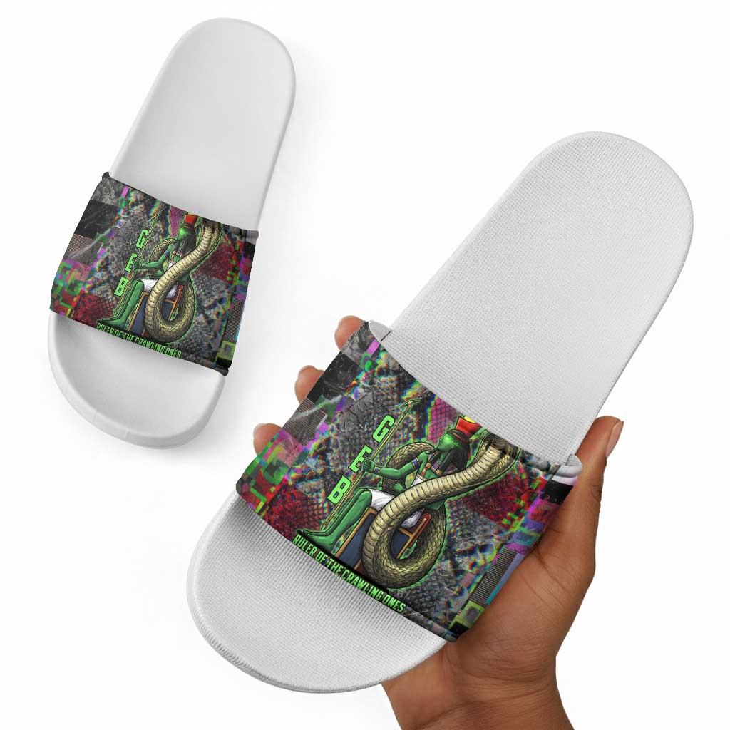 Geb Ancient Egyptian Slide Sandals with Serpent Throne and Snake Skin Texture Egyptian Earth God Tribute - African Pride