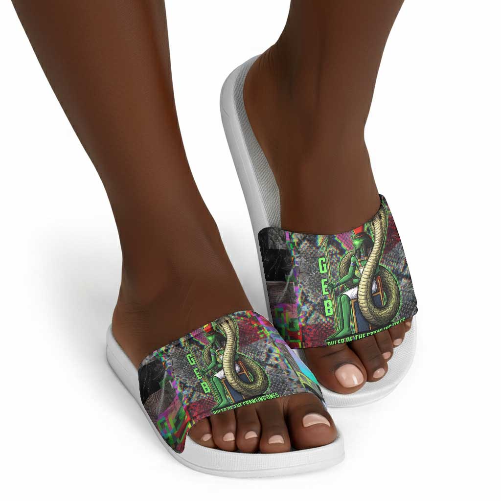 Geb Ancient Egyptian Slide Sandals with Serpent Throne and Snake Skin Texture Egyptian Earth God Tribute - African Pride