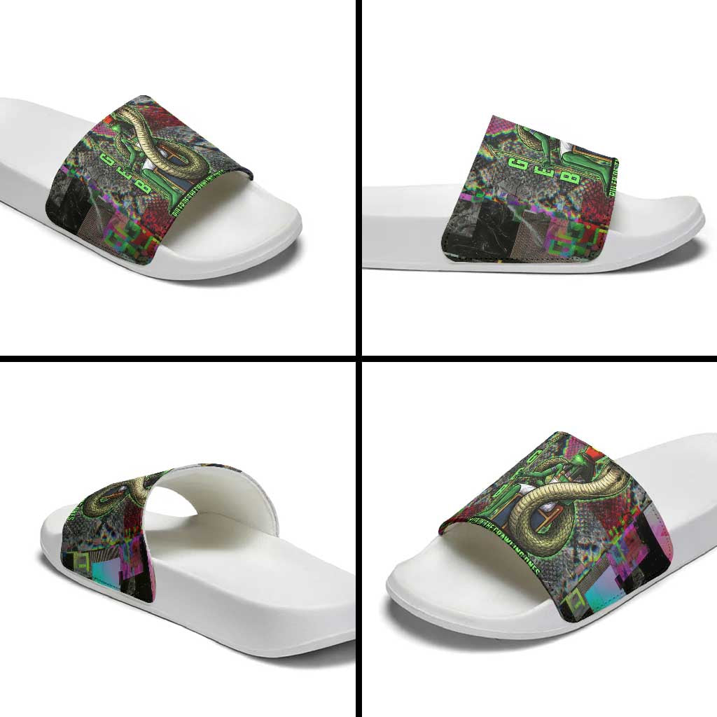 Geb Ancient Egyptian Slide Sandals with Serpent Throne and Snake Skin Texture Egyptian Earth God Tribute - African Pride