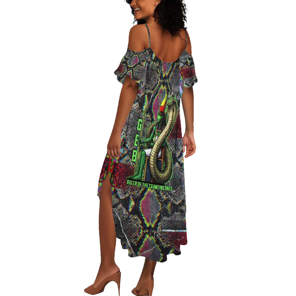 Geb Ancient Egyptian Summer Maxi Dress with Serpent Throne and Snake Skin Texture Egyptian Earth God Tribute - African Pride