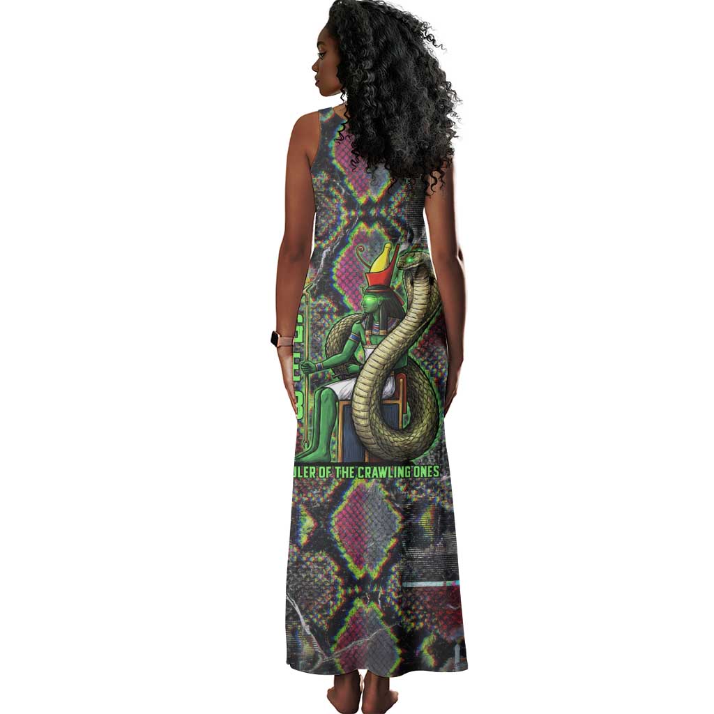 Geb Ancient Egyptian Tank Maxi Dress with Serpent Throne and Snake Skin Texture Egyptian Earth God Tribute - African Pride