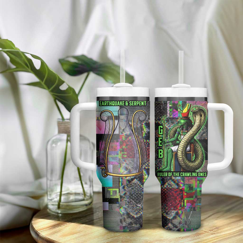 Geb Ancient Egyptian Tumbler With Handle with Serpent Throne and Snake Skin Texture Egyptian Earth God Tribute - African Pride