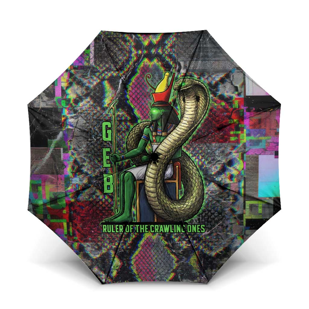 Geb Ancient Egyptian Umbrella with Serpent Throne and Snake Skin Texture Egyptian Earth God Tribute - African Pride