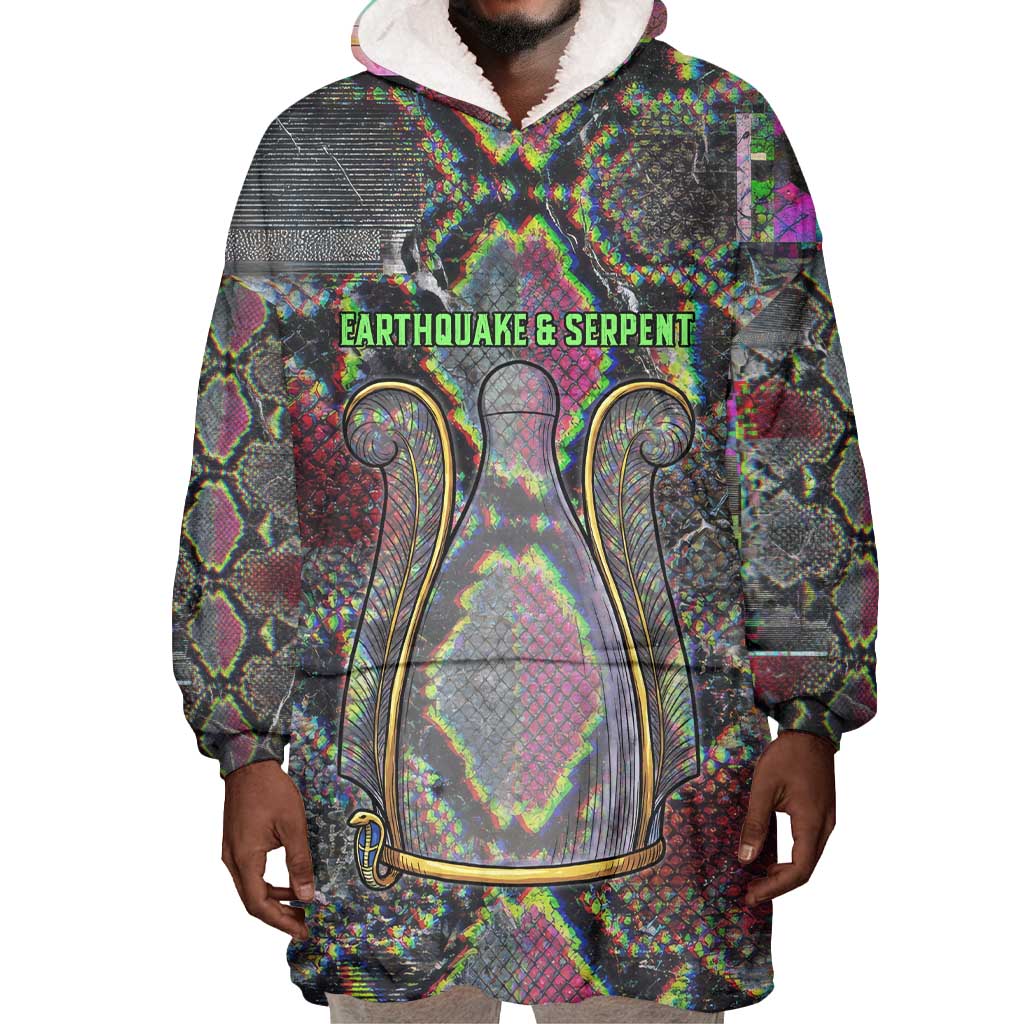 Geb Ancient Egyptian Wearable Blanket Hoodie with Serpent Throne and Snake Skin Texture Egyptian Earth God Tribute - African Pride