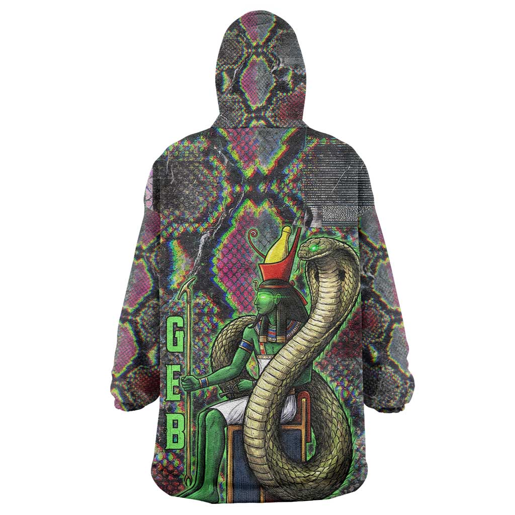 Geb Ancient Egyptian Wearable Blanket Hoodie with Serpent Throne and Snake Skin Texture Egyptian Earth God Tribute - African Pride