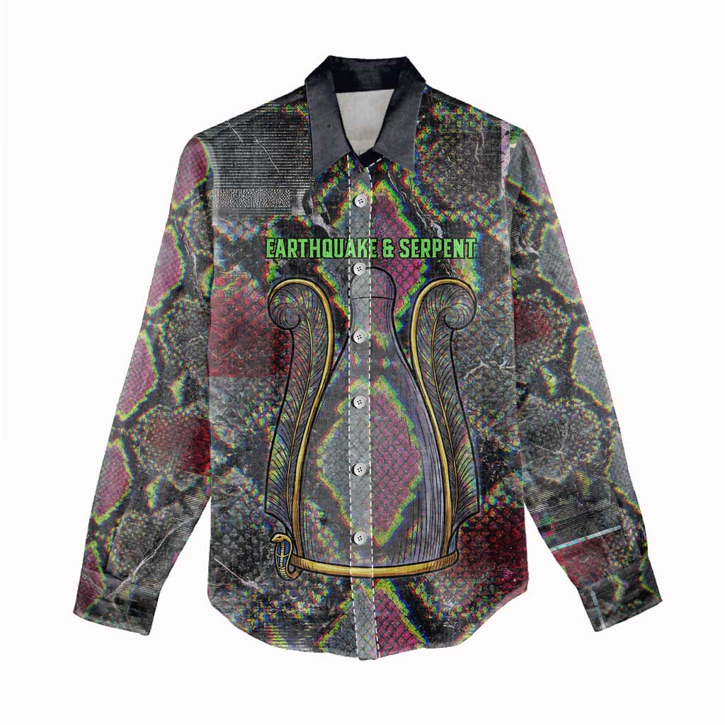 Geb Ancient Egyptian Women Casual Shirt with Serpent Throne and Snake Skin Texture Egyptian Earth God Tribute - African Pride