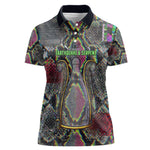 Geb Ancient Egyptian Women Polo Shirt with Serpent Throne and Snake Skin Texture Egyptian Earth God Tribute - African Pride