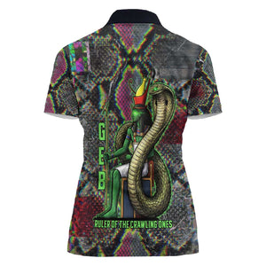 Geb Ancient Egyptian Women Polo Shirt with Serpent Throne and Snake Skin Texture Egyptian Earth God Tribute - African Pride