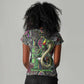 Geb Ancient Egyptian Women V-Neck T-Shirt with Serpent Throne and Snake Skin Texture Egyptian Earth God Tribute - African Pride