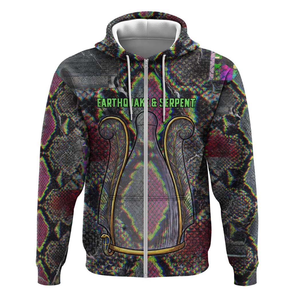 Geb Ancient Egyptian Zip Hoodie with Serpent Throne and Snake Skin Texture Egyptian Earth God Tribute - African Pride