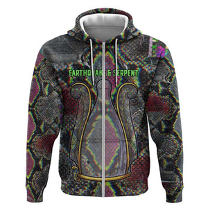Geb Ancient Egyptian Zip Hoodie with Serpent Throne and Snake Skin Texture Egyptian Earth God Tribute - African Pride