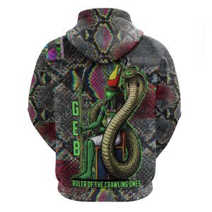 Geb Ancient Egyptian Zip Hoodie with Serpent Throne and Snake Skin Texture Egyptian Earth God Tribute - African Pride