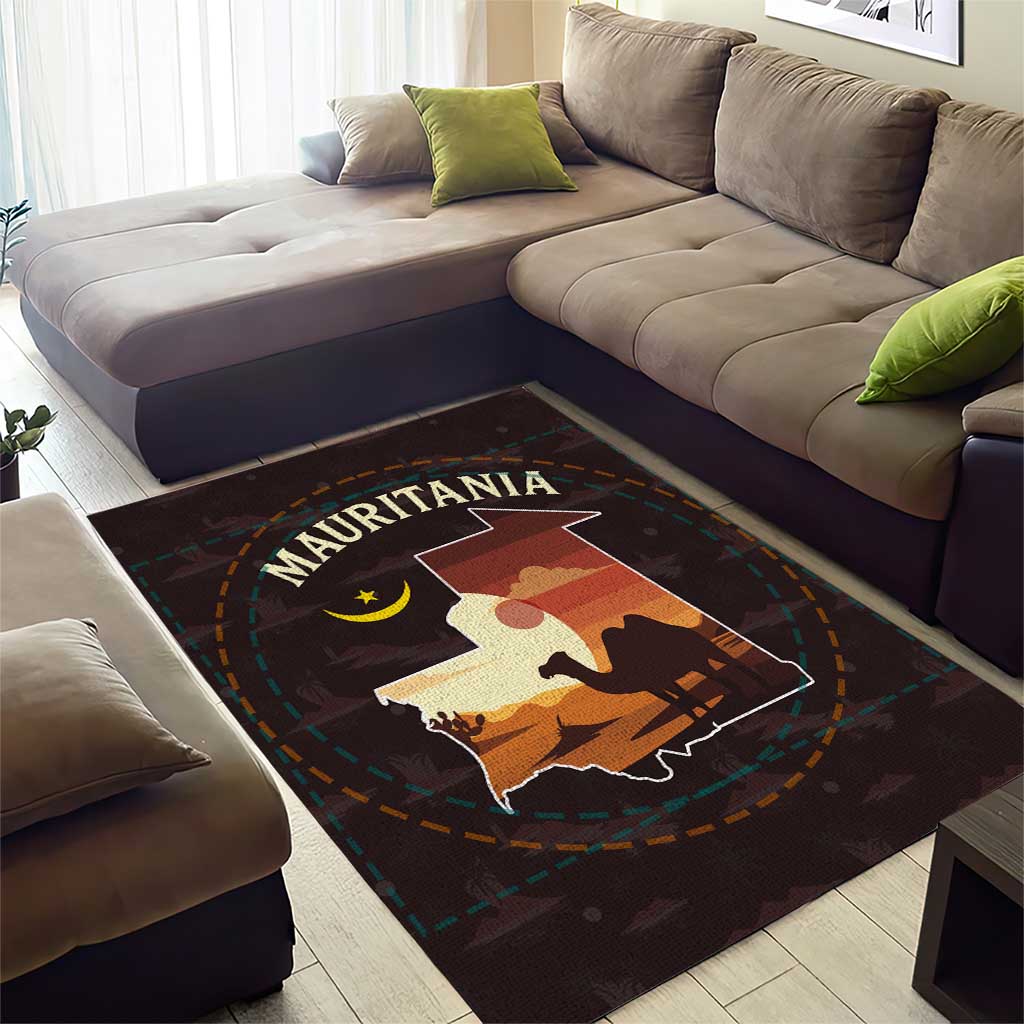 Mauritania Area Rug - Desert Sunset Camel Silhouette and Flag Accents